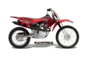 Honda CRF80 Dirt Bike Graphic Kit - 2004-2010 Skulls and Hammers Red