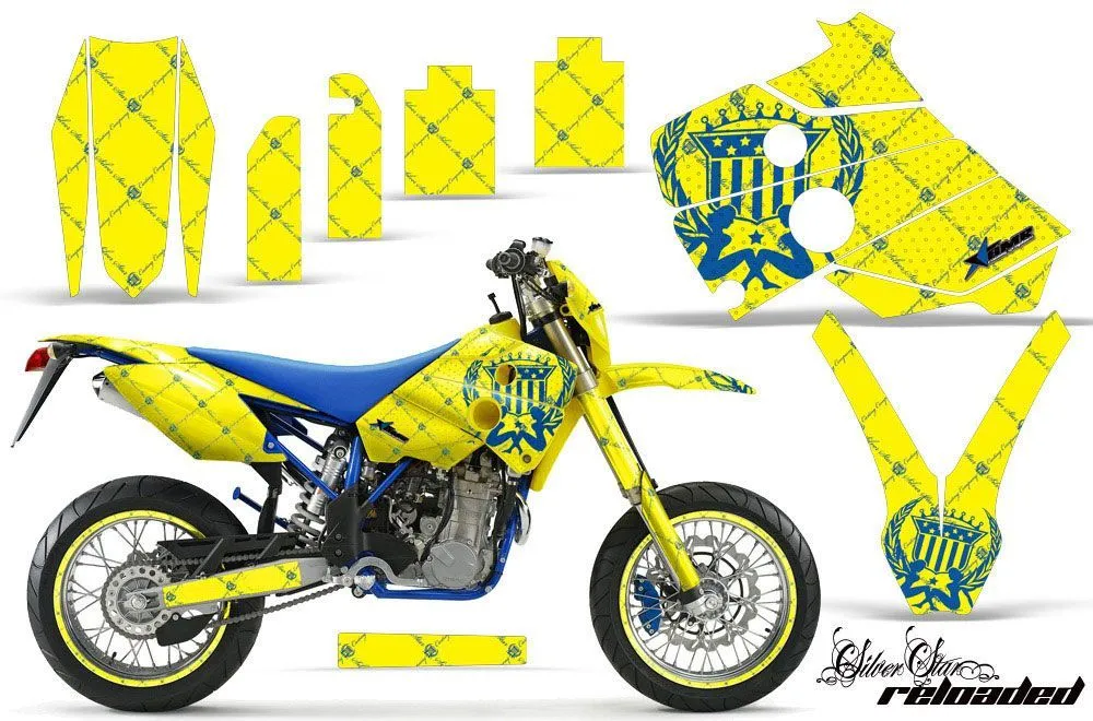 Husaberg FC / FE / FS 400 Dirt Bike Graphic Kit - 2001-2005 Silver Star - Reloaded Yellow