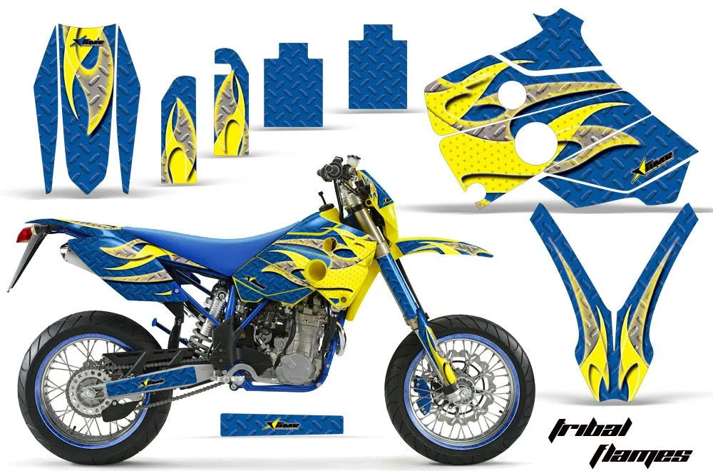 Husaberg FC / FE / FS 400 Dirt Bike Graphic Kit - 2001-2005 Tribal Flames Yellow