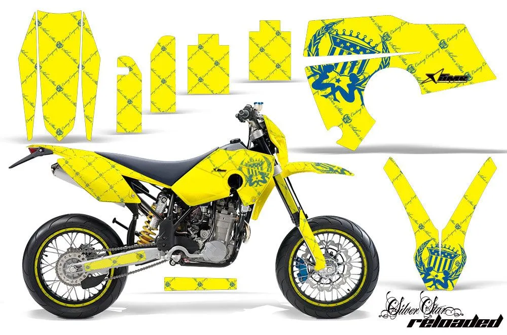 Husaberg FS / FE Dirt Bike Graphic Kit - 2006-2008 Silver Star - Reloaded Yellow