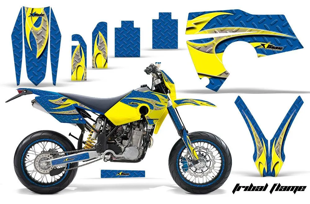 Husaberg FS / FE Dirt Bike Graphic Kit - 2006-2008 Tribal Flames Blue