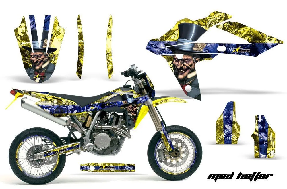 Husqvarna SM / SMR 450 / 530 Dirt Bike Graphic Kit - 2005-2010 Mad Hatter Yellow