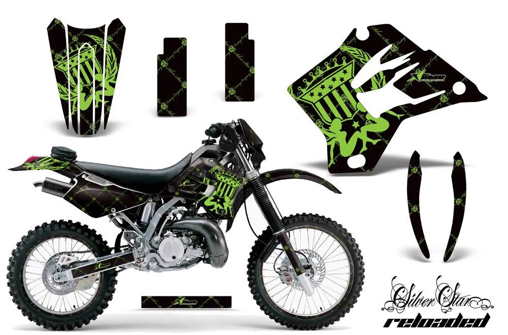 Kawasaki KDX200 Dirt Bike Graphic Kit - 1995-2006 Silver Star - Reloaded Green