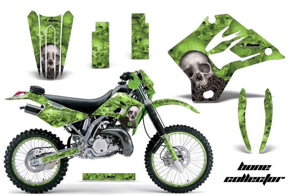 Kawasaki KDX220 Dirt Bike Graphic Kit - 1997-2005 Bone Collector Green