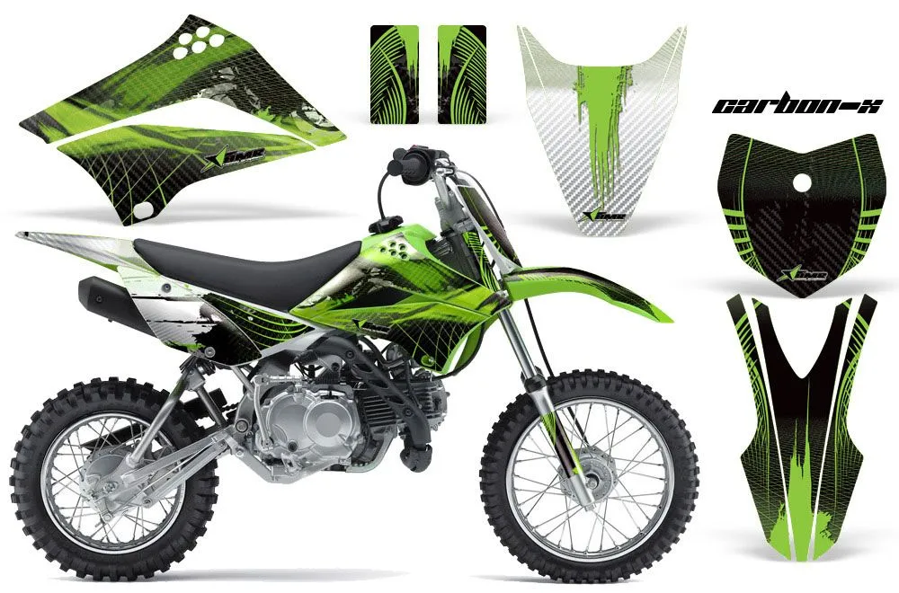 Kawasaki KLX110 Dirt Bike Graphic Kit - 2010-2025 Carbon X Green