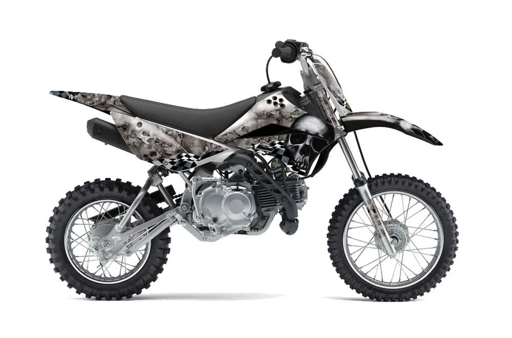 Kawasaki KLX110 Dirt Bike Graphic Kit - 2010-2025 Checkered Skulls Black