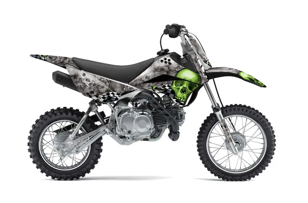 Kawasaki KLX110 Dirt Bike Graphic Kit - 2010-2025 Checkered Skulls Green