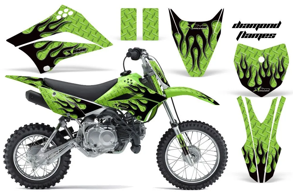 Kawasaki KLX110 Dirt Bike Graphic Kit - 2010-2025 Diamond Flames Black