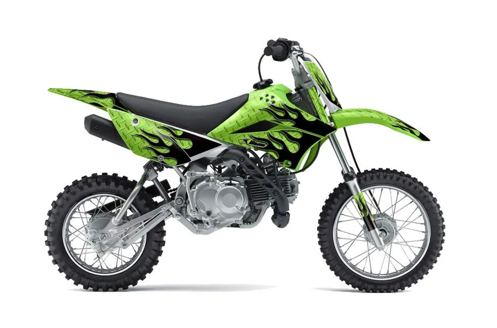 Kawasaki KLX110 Dirt Bike Graphic Kit - 2010-2025 Diamond Flames Black