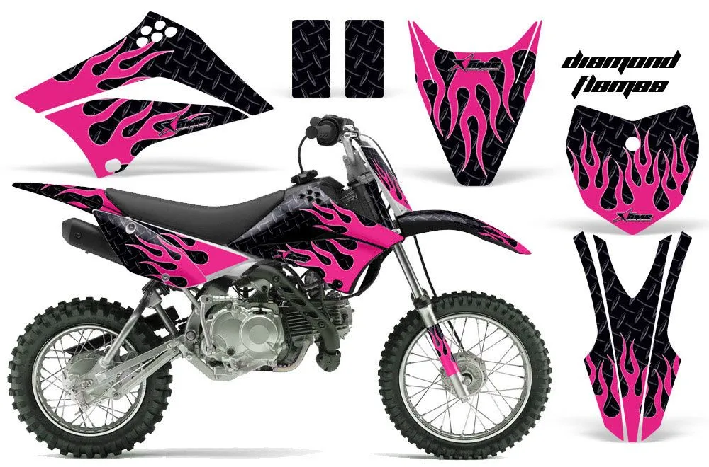 Kawasaki KLX110 Dirt Bike Graphic Kit - 2010-2025 Diamond Flames Pink