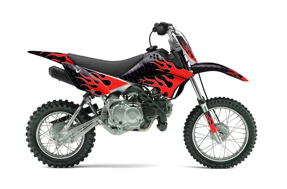 Kawasaki KLX110 Dirt Bike Graphic Kit - 2010-2025 Diamond Flames Red