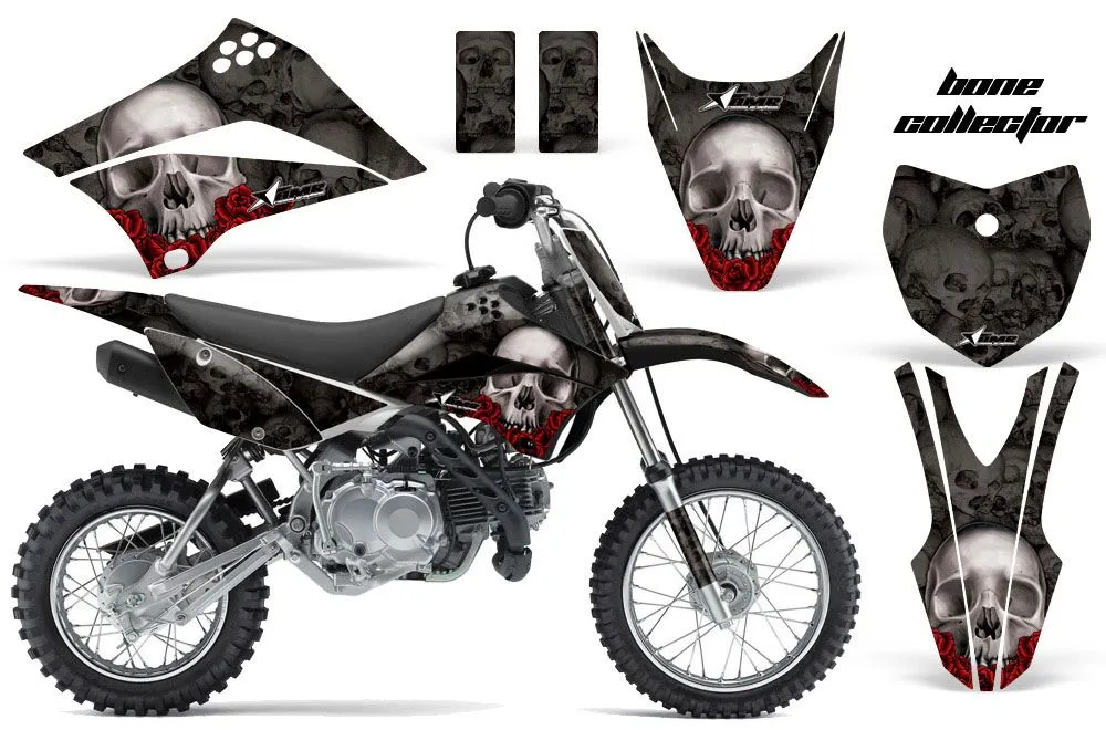 Kawasaki KLX110L Dirt Bike Graphic Kit - 2010-2025 Bone Collector Black