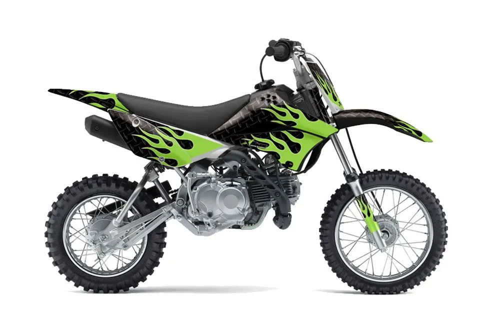 Kawasaki KLX110L Dirt Bike Graphic Kit - 2010-2025 Diamond Flames Green