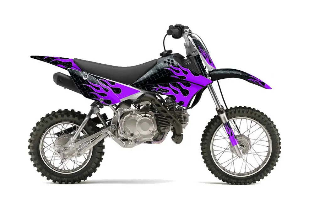 Kawasaki KLX110L Dirt Bike Graphic Kit - 2010-2025 Diamond Flames Purple