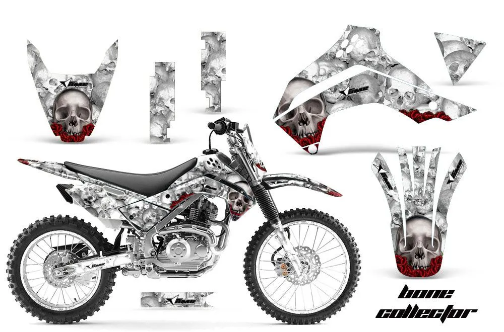 Kawasaki KLX140 Dirt Bike Graphic Kit - 2008-2019 Bone Collector White