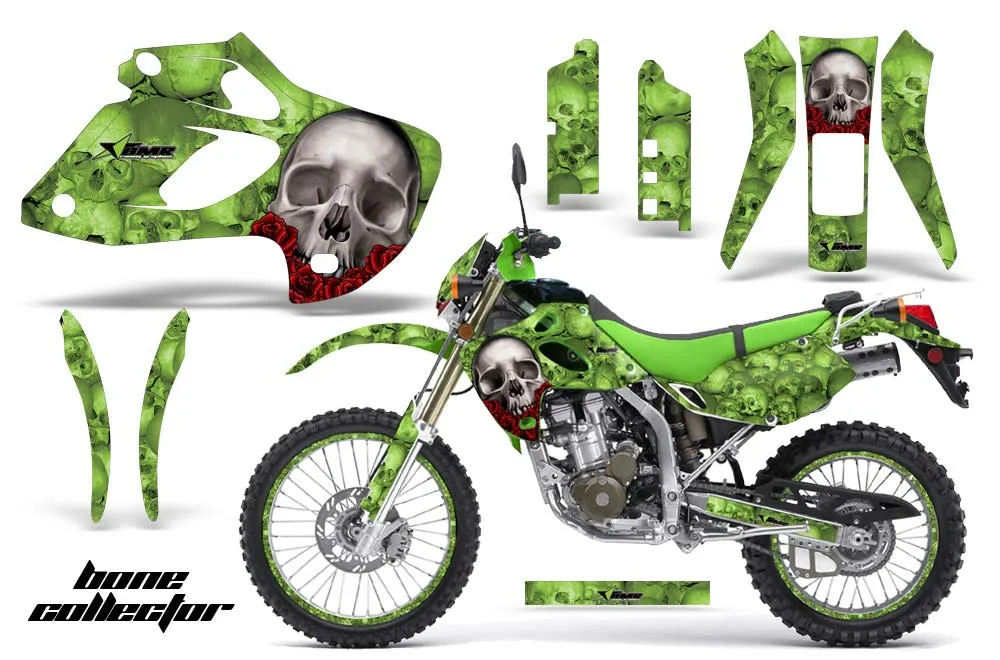 Kawasaki KLX250 Dirt Bike Graphic Kit - 1998-2003 Bone Collector Green