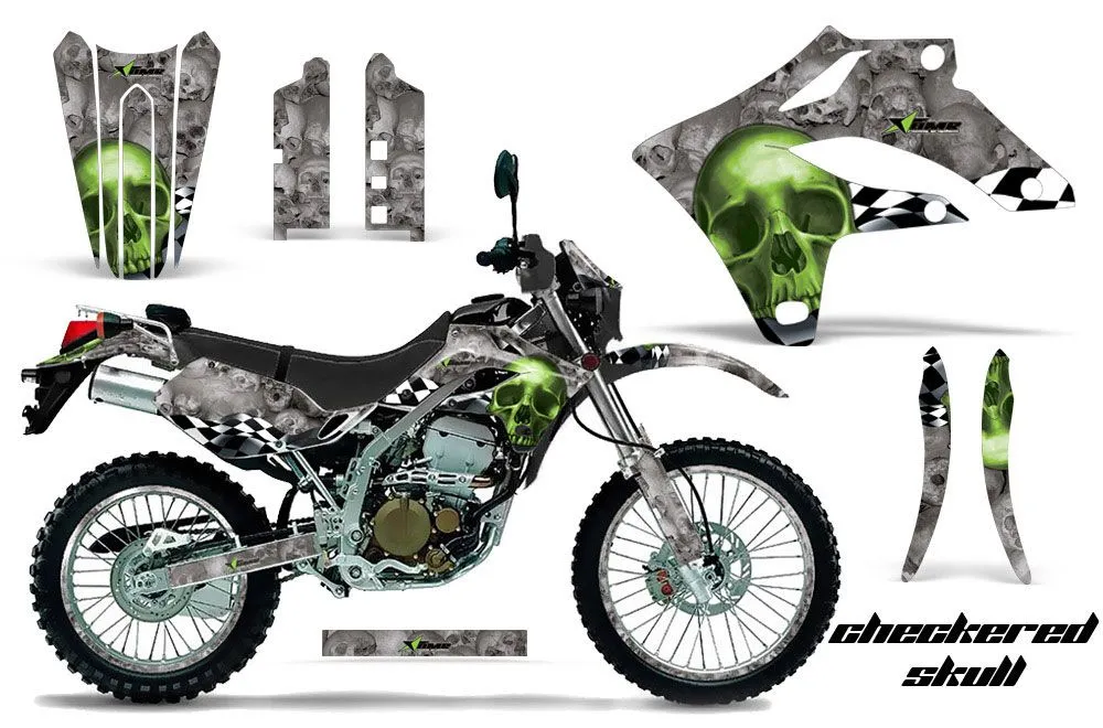 Kawasaki KLX250 Dirt Bike Graphic Kit - 2004-2007 Checkered Skull Green