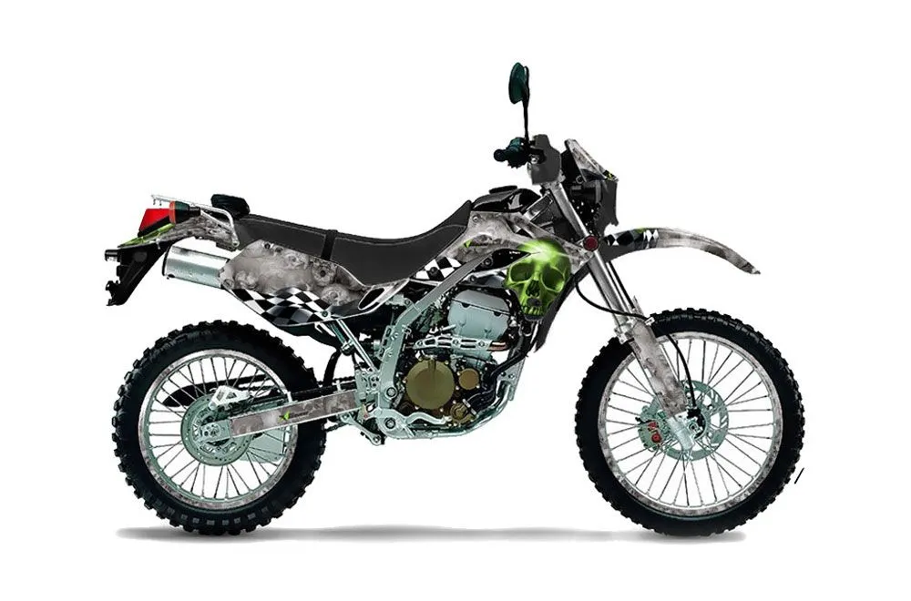 Kawasaki KLX250 Dirt Bike Graphic Kit - 2004-2007 Checkered Skull Green