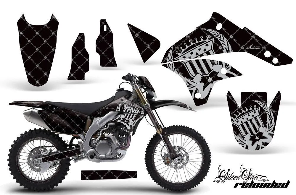 Kawasaki KLX450 Enduro Dirt Bike Graphic Kit - 2008-2022 Silver Star - Reloaded Black