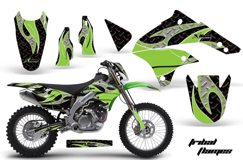 Kawasaki KLX450 Enduro Dirt Bike Graphic Kit - 2008-2022 Tribal Flames Green