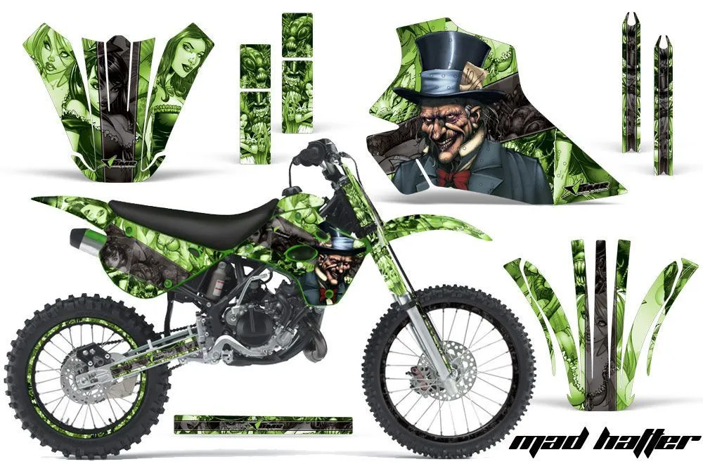 Kawasaki KX100 Dirt Bike Graphic Kit - 1995-1997 Mad Hatter Green