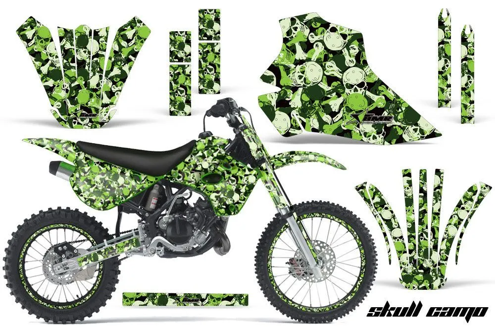 Kawasaki KX100 Dirt Bike Graphic Kit - 1995-1997 Skull Camo Green