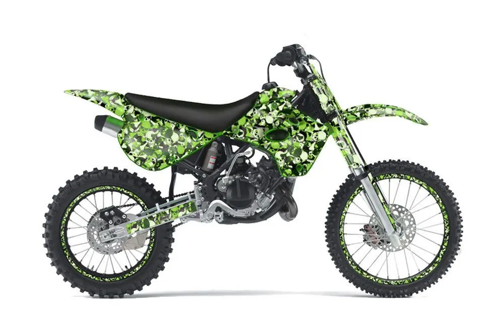 Kawasaki KX100 Dirt Bike Graphic Kit - 1995-1997 Skull Camo Green