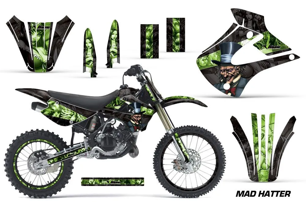 Kawasaki KX100 Dirt Bike Graphic Kit - 2001-2013 Mad Hatter Green