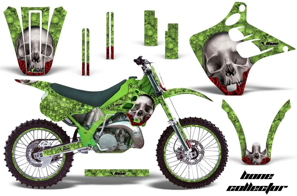 Kawasaki KX125 Dirt Bike Graphic Kit - 1990-1991 Bone Collector Green