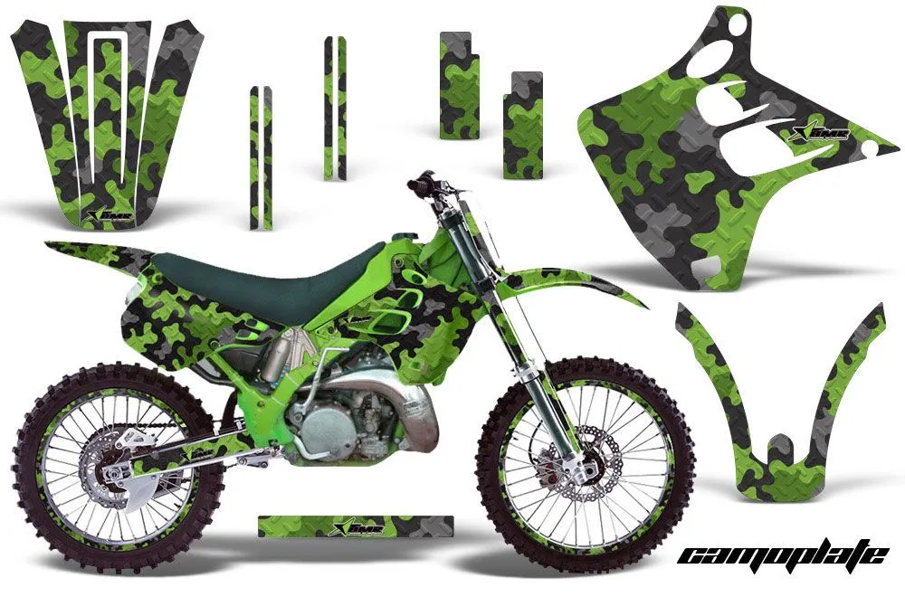 Kawasaki KX125 Dirt Bike Graphic Kit - 1990-1991 Camoplate Green