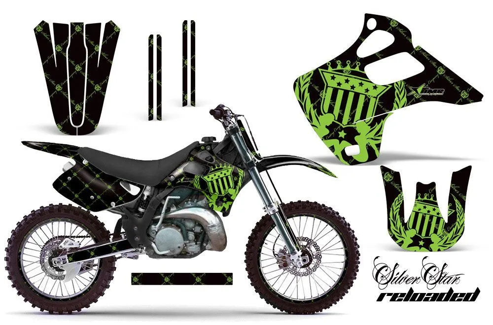 Kawasaki KX125 Dirt Bike Graphic Kit - 1992-1993 Silver Star - Reloaded Green