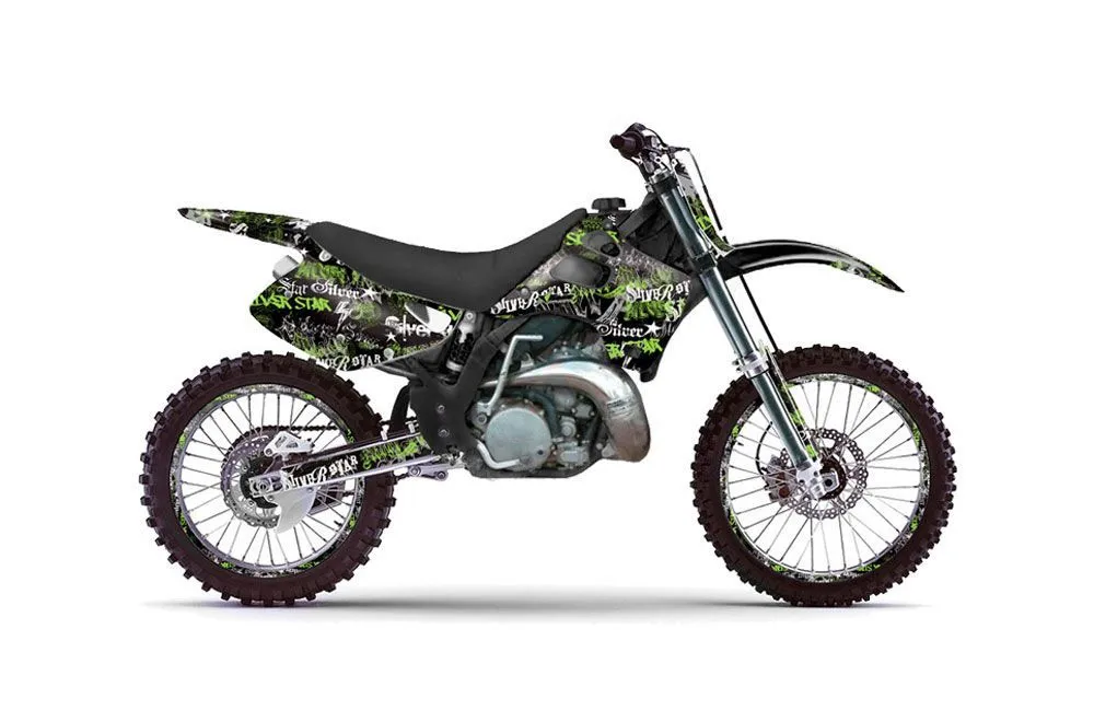 Kawasaki KX125 Dirt Bike Graphic Kit - 1992-1993 Silver Star - Silverhaze Green