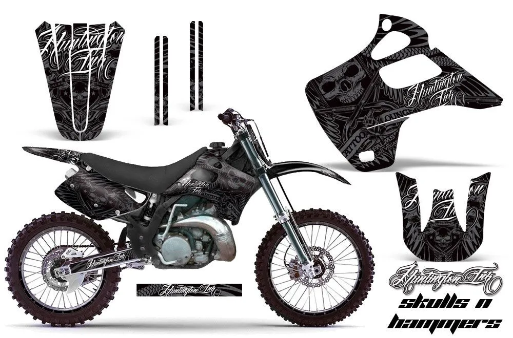 Kawasaki KX125 Dirt Bike Graphic Kit - 1992-1993 Skulls and Hammers Black