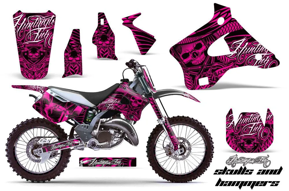 Kawasaki KX125 Dirt Bike Graphic Kit - 1994-1998 Skulls and Hammers Pink