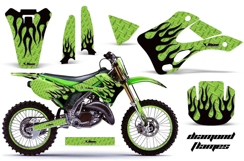 Kawasaki KX125 Dirt Bike Graphic Kit - 1999-2002 Diamond Flames Green
