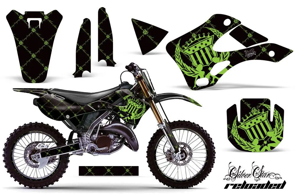 Kawasaki KX125 Dirt Bike Graphic Kit - 1999-2002 Silver Star - Reloaded Green