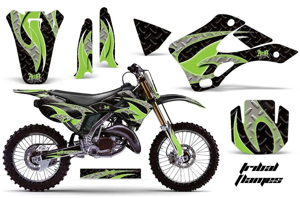 Kawasaki KX125 Dirt Bike Graphic Kit - 1999-2002 Tribal Flames Green