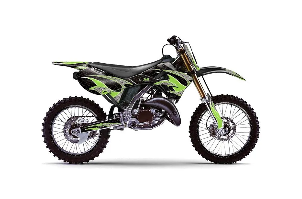 Kawasaki KX125 Dirt Bike Graphic Kit - 1999-2002 Tribal Flames Green
