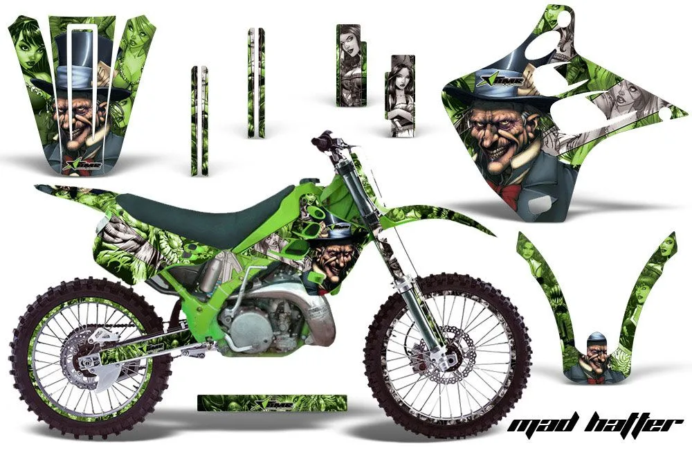 Kawasaki KX250 Dirt Bike Graphic Kit - 1990-1991 Mad Hatter Green