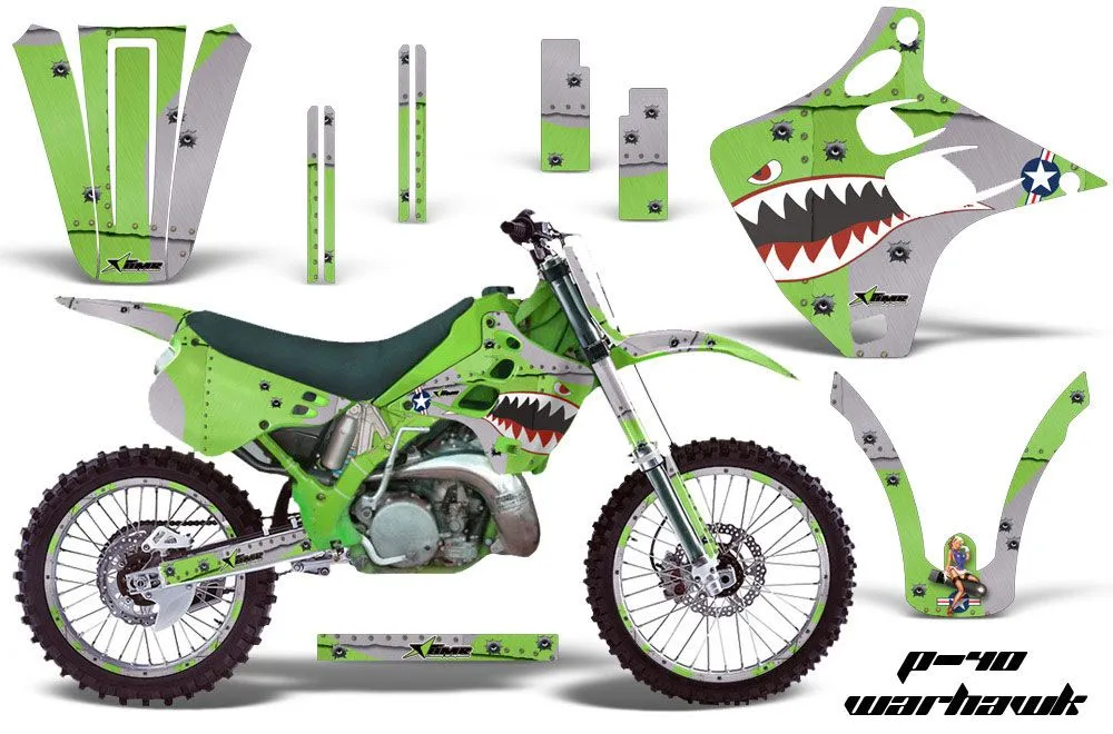 Kawasaki KX250 Dirt Bike Graphic Kit - 1990-1991 P40 Warhawk Green