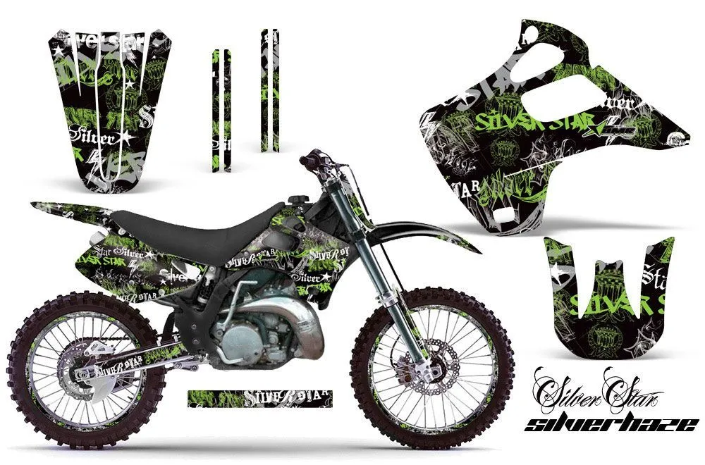 Kawasaki KX250 Dirt Bike Graphic Kit - 1992-1993 Silver Star - Silverhaze Green