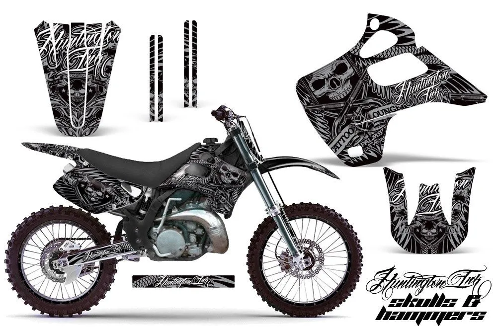 Kawasaki KX250 Dirt Bike Graphic Kit - 1992-1993 Skulls and Hammers Silver
