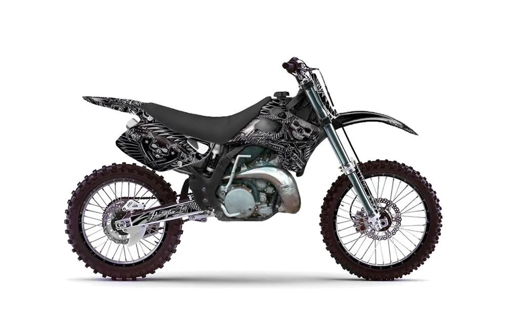 Kawasaki KX250 Dirt Bike Graphic Kit - 1992-1993 Skulls and Hammers Silver