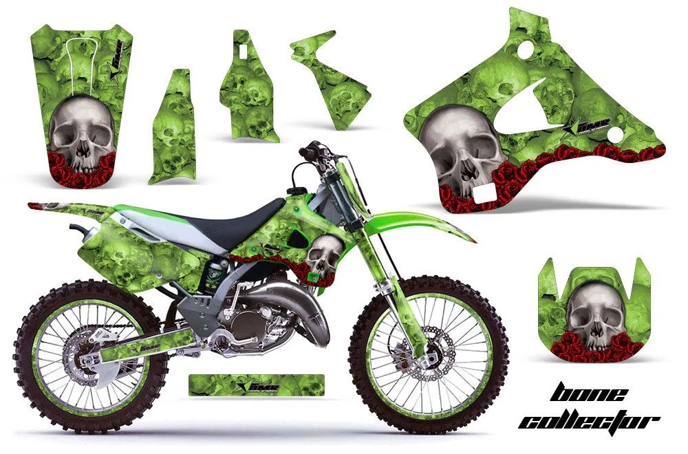 Kawasaki KX250 Dirt Bike Graphic Kit - 1994-1998 Bone Collector Green