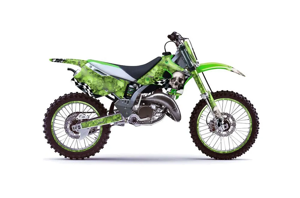 Kawasaki KX250 Dirt Bike Graphic Kit - 1994-1998 Checkered Skull Green