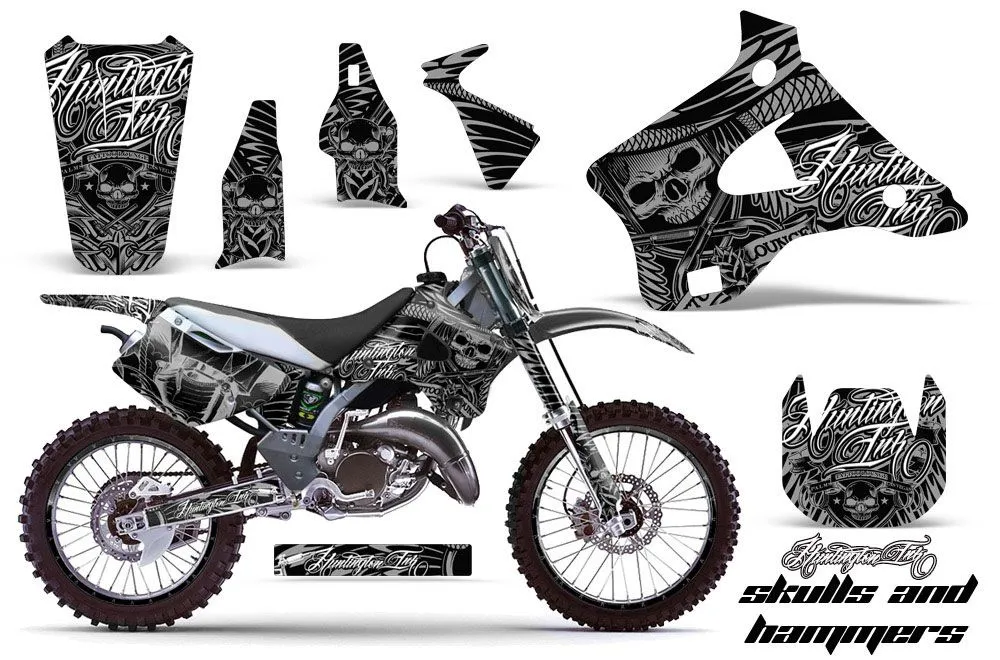 Kawasaki KX250 Dirt Bike Graphic Kit - 1994-1998 Skulls and Hammers Silver