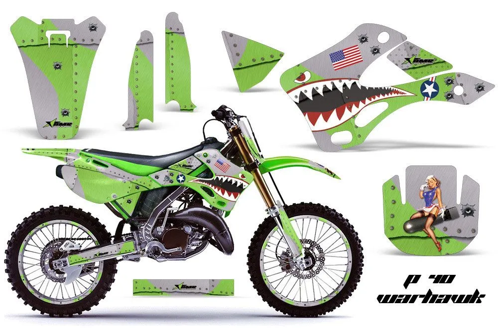 Kawasaki KX250 Dirt Bike Graphic Kit - 1999-2002 P40 Warhawk Green
