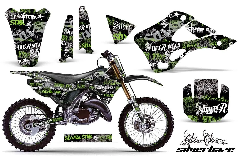 Kawasaki KX250 Dirt Bike Graphic Kit - 1999-2002 Silver Star - Silverhaze Green