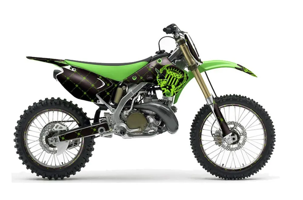 Kawasaki KX250 Dirt Bike Graphic Kit - 2003-2016 Silver Star - Reloaded Green
