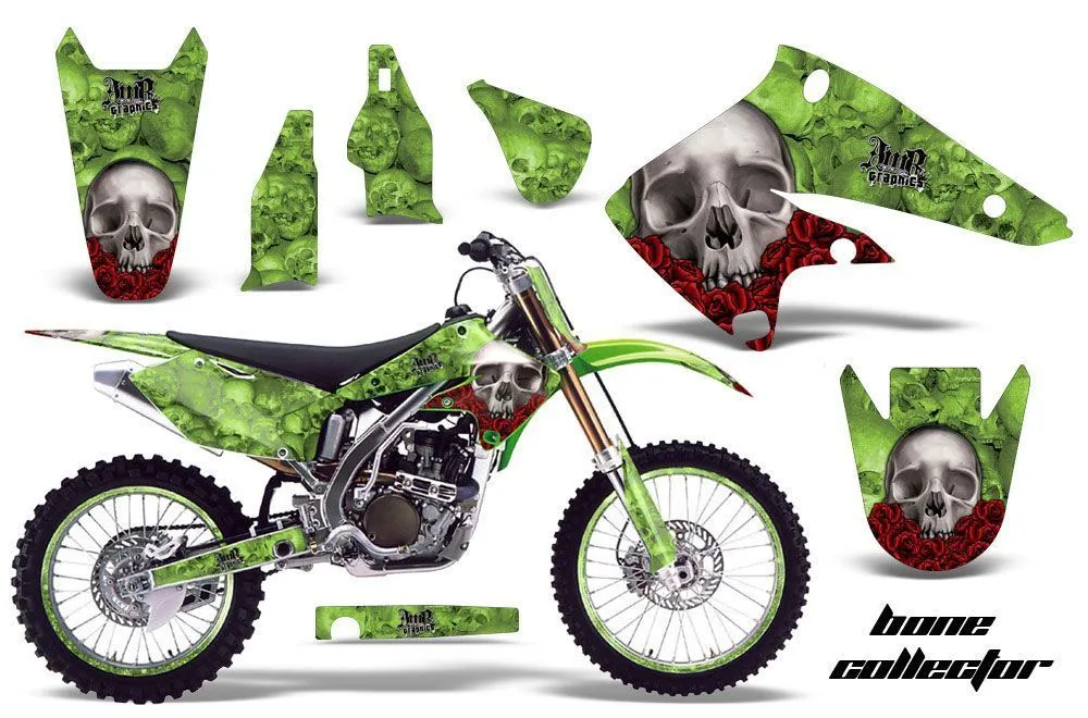 Kawasaki KX250F Dirt Bike Graphic Kit - 2004-2005 Bone Collector Green